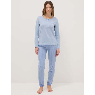 OVS , Pigiama Azzurro A Righe In Puro Cotone Regular Fit, Donna, Azzurro, Taglia: M OVS , Pigiama Azzurro A Righe In Puro Cotone Regular Fit, Donna, Azzurro, Taglia: M