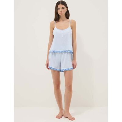 OVS , Pigiama Azzurro In Cotone Organico A Righe, Donna, Azzurro, Taglia: M OVS , Pigiama Azzurro In Cotone Organico A Righe, Donna, Azzurro, Taglia: M