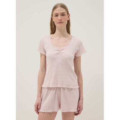 OVS , T-shirt Rosa Pigiama In Puro Cotone Regular Fit Con Dettagli Arricciati, Donna, Rosa, Taglia: XXL OVS , T-shirt Rosa Pigiama In Puro Cotone Regular Fit Con Dettagli Arricciati, Donna, Rosa, Taglia: XXL