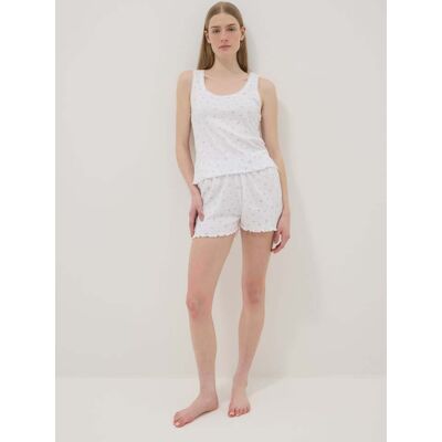 OVS , Pantaloncini Pigiama In Puro Cotone Bianco Regular Fit Con Fiorellini, Donna, Bianco, Taglia: XL OVS , Pantaloncini Pigiama In Puro Cotone Bianco Regular Fit Con Fiorellini, Donna, Bianco, Taglia: XL