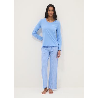 OVS , Pigiama In Puro Cotone Azzurro Regular Fit Con Volant, Donna, Azzurro, Taglia: XL OVS , Pigiama In Puro Cotone Azzurro Regular Fit Con Volant, Donna, Azzurro, Taglia: XL