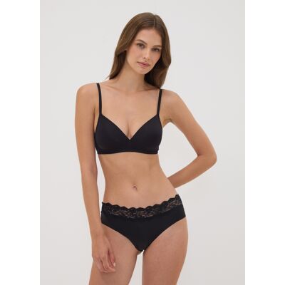 OVS , Slip Nero In Microfibra Elasticizzata Con Pizzo, Donna, Nero, Taglia: 2 OVS , Slip Nero In Microfibra Elasticizzata Con Pizzo, Donna, Nero, Taglia: 2