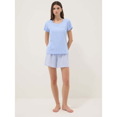 OVS , Pigiama Corto In Puro Cotone Azzurro Regular Fit, Donna, Azzurro, Taglia: XL OVS , Pigiama Corto In Puro Cotone Azzurro Regular Fit, Donna, Azzurro, Taglia: XL
