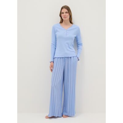 OVS , Pantaloni Pigiama In Pura Viscosa Azzurri A Righe Regular Fit, Donna, Azzurro, Taglia: S OVS , Pantaloni Pigiama In Pura Viscosa Azzurri A Righe Regular Fit, Donna, Azzurro, Taglia: S
