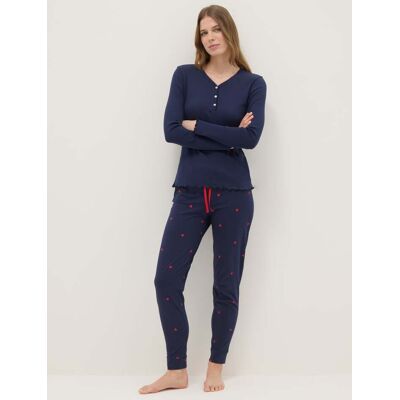 OVS , Pantaloni Pigiama In Puro Cotone Blu Regular Fit Con Cuoricini, Donna, Blu, Taglia: M OVS , Pantaloni Pigiama In Puro Cotone Blu Regular Fit Con Cuoricini, Donna, Blu, Taglia: M