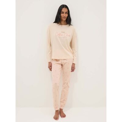 OVS , Pigiama In Puro Cotone Beige Regular Fit Con Scritta, Donna, Beige, Taglia: XL OVS , Pigiama In Puro Cotone Beige Regular Fit Con Scritta, Donna, Beige, Taglia: XL