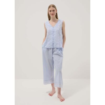 OVS , Pantaloni Pigiama Azzurri In Puro Cotone Con Fondo Traforato Regular Fit, Donna, Azzurro, Taglia: XL OVS , Pantaloni Pigiama Azzurri In Puro Cotone Con Fondo Traforato Regular Fit, Donna, Azzurro, Taglia: XL