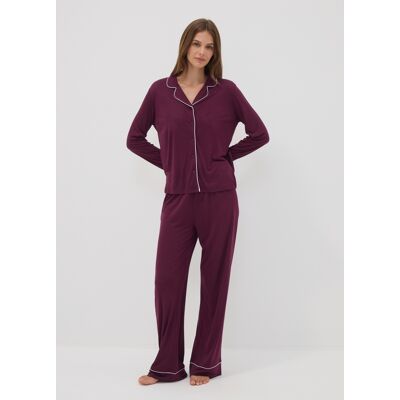 OVS , Pigiama Viola In Pura Viscosa Con Scollo A V E Profili A Contrasto, Donna, Viola, Taglia: XL OVS , Pigiama Viola In Pura Viscosa Con Scollo A V E Profili A Contrasto, Donna, Viola, Taglia: XL