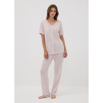 OVS , Pigiama Rosa In Pura Viscosa Con Scollo A V In Pizzo Regular Fit, Donna, Rosa, Taglia: 46 OVS , Pigiama Rosa In Pura Viscosa Con Scollo A V In Pizzo Regular Fit, Donna, Rosa, Taglia: 46