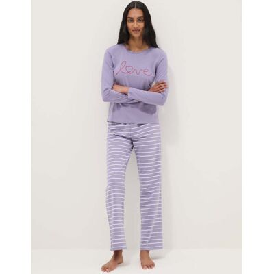 OVS , Pigiama In Puro Cotone Viola A Righe Regular Fit Con Ricamo, Donna, Viola, Taglia: L OVS , Pigiama In Puro Cotone Viola A Righe Regular Fit Con Ricamo, Donna, Viola, Taglia: L