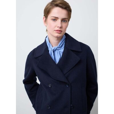 Stefanel - Cappotto corto doppiopetto blu in misto lana, Donna, Blu, Taglia XS Stefanel - Cappotto corto doppiopetto blu in misto lana, Donna, Blu, Taglia XS