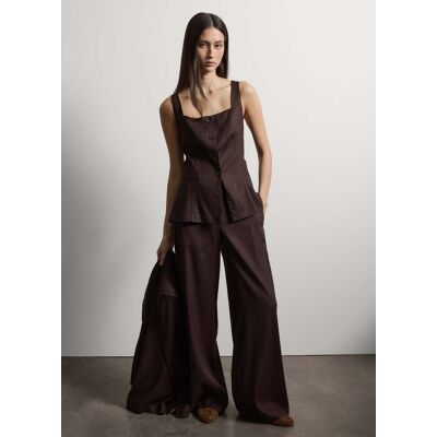 Stefanel - Gilet in misto lino e viscosa elasticizzato marrone regular fit, Donna, Marrone scuro, Taglia 42 Stefanel - Gilet in misto lino e viscosa elasticizzato marrone regular fit, Donna, Marrone scuro, Taglia 42