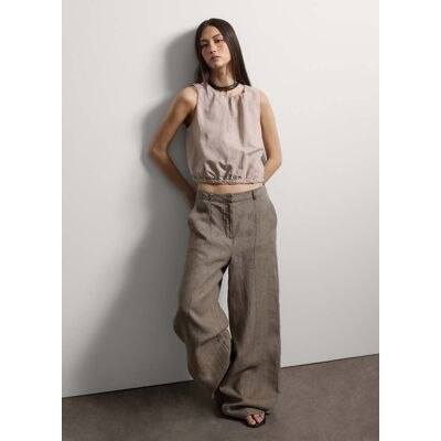 Stefanel - Top senza maniche beige in misto lino e cotone oversize fit, Donna, Beige, Taglia S Stefanel - Top senza maniche beige in misto lino e cotone oversize fit, Donna, Beige, Taglia S