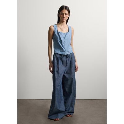 Stefanel - Pantaloni denim blu in puro cotone relaxed fit, Donna, Lavaggio medio, Taglia L Stefanel - Pantaloni denim blu in puro cotone relaxed fit, Donna, Lavaggio medio, Taglia L