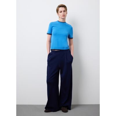 Stefanel - Pantaloni in puro cotone blu over fit, Donna, Blu navy, Taglia XS Stefanel - Pantaloni in puro cotone blu over fit, Donna, Blu navy, Taglia XS