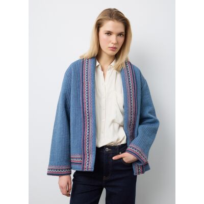 Stefanel - Giacca in puro cotone multicolor regular fit con fantasia a righe, Donna, Blu/rosso, Taglia S Stefanel - Giacca in puro cotone multicolor regular fit con fantasia a righe, Donna, Blu/rosso, Taglia S