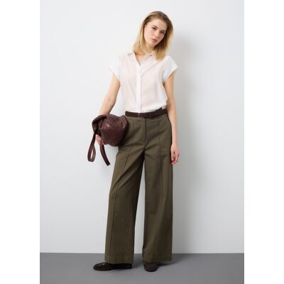 Stefanel - Pantaloni in puro cotone verde wide leg, Donna, Verde bandiera, Taglia 42 Stefanel - Pantaloni in puro cotone verde wide leg, Donna, Verde bandiera, Taglia 42