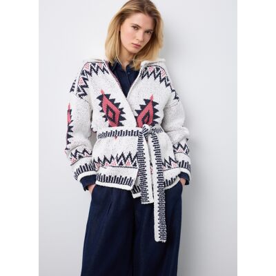 Stefanel - Cardigan in puro cotone multicolor regular fit con fantasia, Donna, Bianco/Rosa/Blu, Taglia XS Stefanel - Cardigan in puro cotone multicolor regular fit con fantasia, Donna, Bianco/Rosa/Blu, Taglia XS
