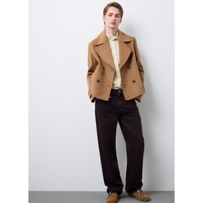 Stefanel - Cappotto corto doppiopetto beige in misto lana, Donna, Beige melange, Taglia XS Stefanel - Cappotto corto doppiopetto beige in misto lana, Donna, Beige melange, Taglia XS