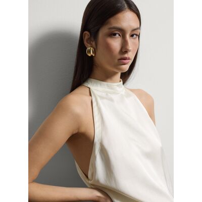 Stefanel - Blusa senza maniche in misto viscosa bianca regular fit, Donna, Bianco lana, Taglia 44 Stefanel - Blusa senza maniche in misto viscosa bianca regular fit, Donna, Bianco lana, Taglia 44