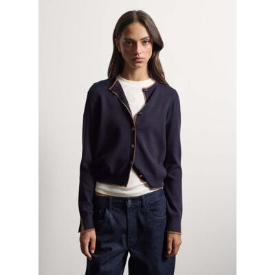 Stefanel - Cardigan blu con bottoni in misto viscosa regular fit, Donna, Blu navy, Taglia L Stefanel - Cardigan blu con bottoni in misto viscosa regular fit, Donna, Blu navy, Taglia L