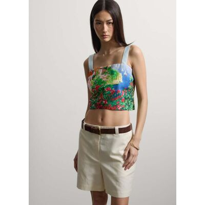 Stefanel - Top multicolor in misto cotone e lino regular fit con paesaggio, Donna, Rosso/Arancione/Blu/Rosa, Taglia M Stefanel - Top multicolor in misto cotone e lino regular fit con paesaggio, Donna, Rosso/Arancione/Blu/Rosa, Taglia M