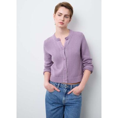 Stefanel - Cardigan in puro cotone viola regular fit con bottoni, Donna, Viola chiaro, Taglia XL Stefanel - Cardigan in puro cotone viola regular fit con bottoni, Donna, Viola chiaro, Taglia XL