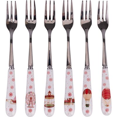 Tivoli <p>Set 6 forchettine dessert in acciaio inox e ceramica, Xmas Circus</p> Tivoli <p>Set 6 forchettine dessert in acciaio inox e ceramica, Xmas Circus</p>