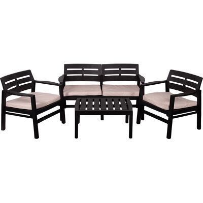 Galileo <p>Set giardino 4 posti nero effetto legno, cuscini avorio, Malindi Estè</p> Galileo <p>Set giardino 4 posti nero effetto legno, cuscini avorio, Malindi Estè</p>