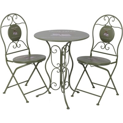 Galileo <p>Set tavolo e 2 sedie pieghevoli da esterno in ferro, decoro con scritta pausa caffè, verde, Esté</p> Galileo <p>Set tavolo e 2 sedie pieghevoli da esterno in ferro, decoro con scritta pausa caffè, verde, Esté</p>