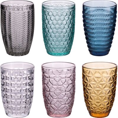 Tivoli <p>Set 6 bicchieri bibita 400 ml in vetro colorato, Geometrie</p> Tivoli <p>Set 6 bicchieri bibita 400 ml in vetro colorato, Geometrie</p>