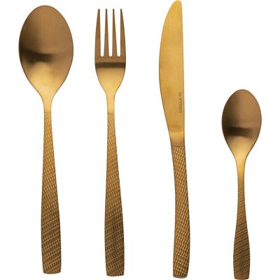 Galileo <p>Set 16 posate inox oro satinato, impugnatura martellata, Harlem Sibilla</p> Galileo <p>Set 16 posate inox oro satinato, impugnatura martellata, Harlem Sibilla</p>