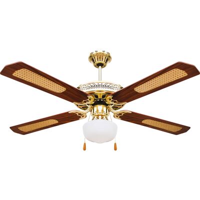 <p>Ventilatore/lampadario a soffitto 4 pale Ø130cm marrone, Kooper</p> <p>Ventilatore/lampadario a soffitto 4 pale Ø130cm marrone, Kooper</p>