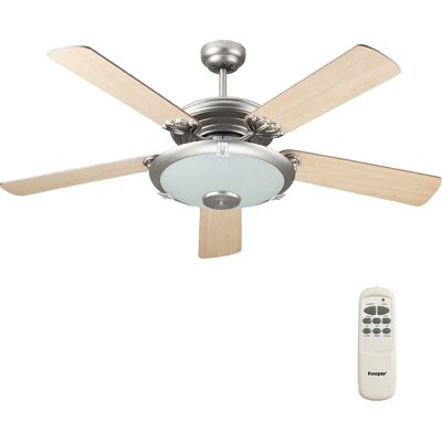 <p>Ventilatore/lampadario a soffitto con telecomando, 5 pale Ø130cm, marrone, Kooper</p> <p>Ventilatore/lampadario a soffitto con telecomando, 5 pale Ø130cm, marrone, Kooper</p>