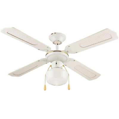 <p>Ventilatore/lampadario a soffitto 4 pale Ø106cm bianco, Kooper</p> <p>Ventilatore/lampadario a soffitto 4 pale Ø106cm bianco, Kooper</p>