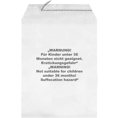 SPRINTIS 100 Unità - Buste con patella di chiusura con avvertenza antisoffocamento, plastica PP, trasparente 215 x 310 mm SPRINTIS 100 Unità - Buste con patella di chiusura con avvertenza antisoffocamento, plastica PP, trasparente 215 x 310 mm