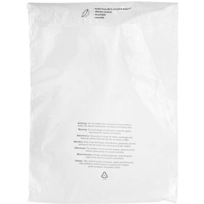 SPRINTIS 100 Unità - Buste con patella con avvertenza antisoffocamento, plastica PE riciclata, trasparente 300 x 400 mm, PE riciclato SPRINTIS 100 Unità - Buste con patella con avvertenza antisoffocamento, plastica PE riciclata, trasparente 300 x 400 mm, PE riciclato