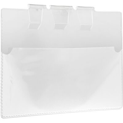 SPRINTIS 10 Unità - Tasche di contrassegno per contenitori in filo metallico, con 3 ganci A5, PVC, trasparente SPRINTIS 10 Unità - Tasche di contrassegno per contenitori in filo metallico, con 3 ganci A5, PVC, trasparente