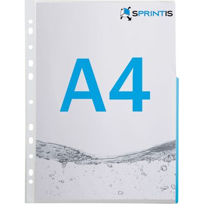 SPRINTIS 100 Unità - Buste per raccoglitori A4, bordo colorato su metà lato, plastica PP blu SPRINTIS 100 Unità - Buste per raccoglitori A4, bordo colorato su metà lato, plastica PP blu
