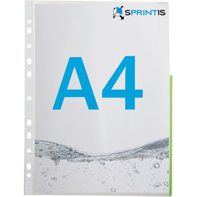 SPRINTIS 100 Unità - Buste per raccoglitori A4, bordo colorato su metà lato, plastica PP verde SPRINTIS 100 Unità - Buste per raccoglitori A4, bordo colorato su metà lato, plastica PP verde