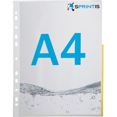 SPRINTIS 100 Unità - Buste per raccoglitori A4, bordo colorato su metà lato, plastica PP giallo SPRINTIS 100 Unità - Buste per raccoglitori A4, bordo colorato su metà lato, plastica PP giallo