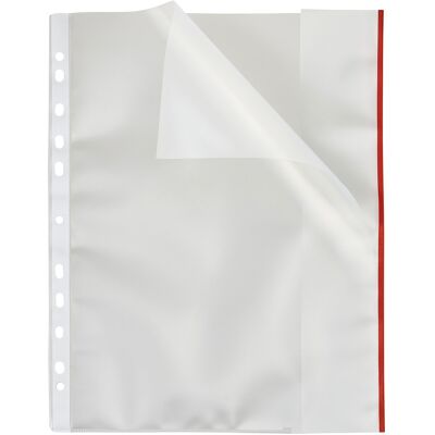 SPRINTIS 100 Unità - Buste per raccoglitori A4 con patta, bordo colorato rosso, PP SPRINTIS 100 Unità - Buste per raccoglitori A4 con patta, bordo colorato rosso, PP