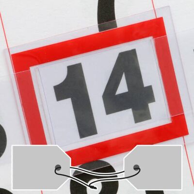 SPRINTIS 100 Unità - Segnagiorno per calendari, rosso, più cordino elastico annodato, finestrella con fessura stampata SP2, 22 x 35 mm dimensione interna, 30 x SPRINTIS 100 Unità - Segnagiorno per calendari, rosso, più cordino elastico annodato, finestrella con fessura stampata SP2, 22 x 35 mm dimensione interna, 30 x