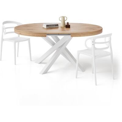 Mobili Fiver Tavolo Allungabile Rotondo Emma, 120-160 cm, Rovere Rustico con gambe Incrociate Bianche Mobili Fiver Tavolo Allungabile Rotondo Emma, 120-160 cm, Rovere Rustico con gambe Incrociate Bianche