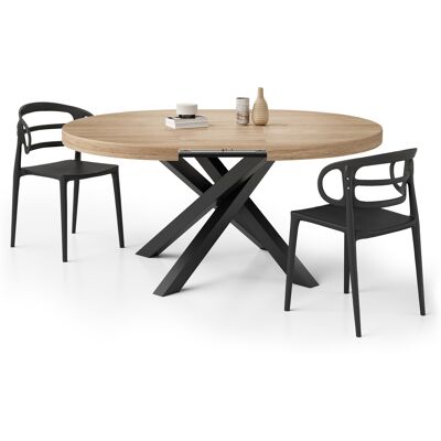 Mobili Fiver Tavolo Allungabile Rotondo Emma, 120-160 cm, Rovere Naturale con gambe Incrociate Nere Mobili Fiver Tavolo Allungabile Rotondo Emma, 120-160 cm, Rovere Naturale con gambe Incrociate Nere
