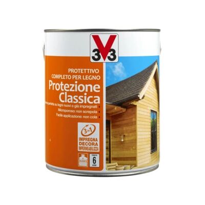 V33 "Protettivo completo per legno protezione classica, colore noce antico - 2,5 litri" V33 "Protettivo completo per legno protezione classica, colore noce antico - 2,5 litri"