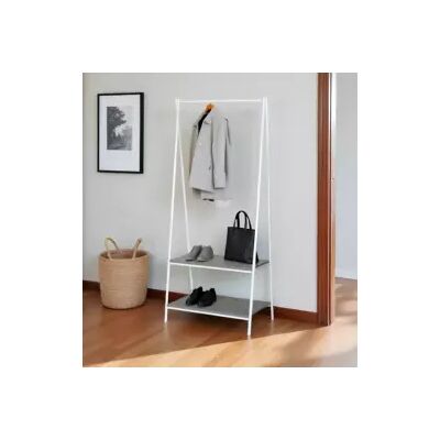 "Mobile da ingresso con due ripiani in metallo effetto cemento e bianco 60x40x150 cm" "Mobile da ingresso con due ripiani in metallo effetto cemento e bianco 60x40x150 cm"