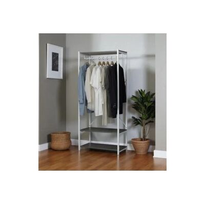 "Mobile da ingresso con tre ripiani in metallo effetto cemento e bianco 60x40,4x167 cm" "Mobile da ingresso con tre ripiani in metallo effetto cemento e bianco 60x40,4x167 cm"