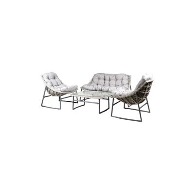 "Set da giardino eurogarden ""las vegas"" in metallo e pe rattan grigio con cuscini 4 sedute e tavolino" "Set da giardino eurogarden ""las vegas"" in metallo e pe rattan grigio con cuscini 4 sedute e tavolino"