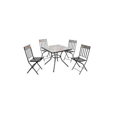 "Set da giardino quadrato essenza ""sicily"" in acciaio effetto maiolica 4 sedie 1 tavolo" "Set da giardino quadrato essenza ""sicily"" in acciaio effetto maiolica 4 sedie 1 tavolo"